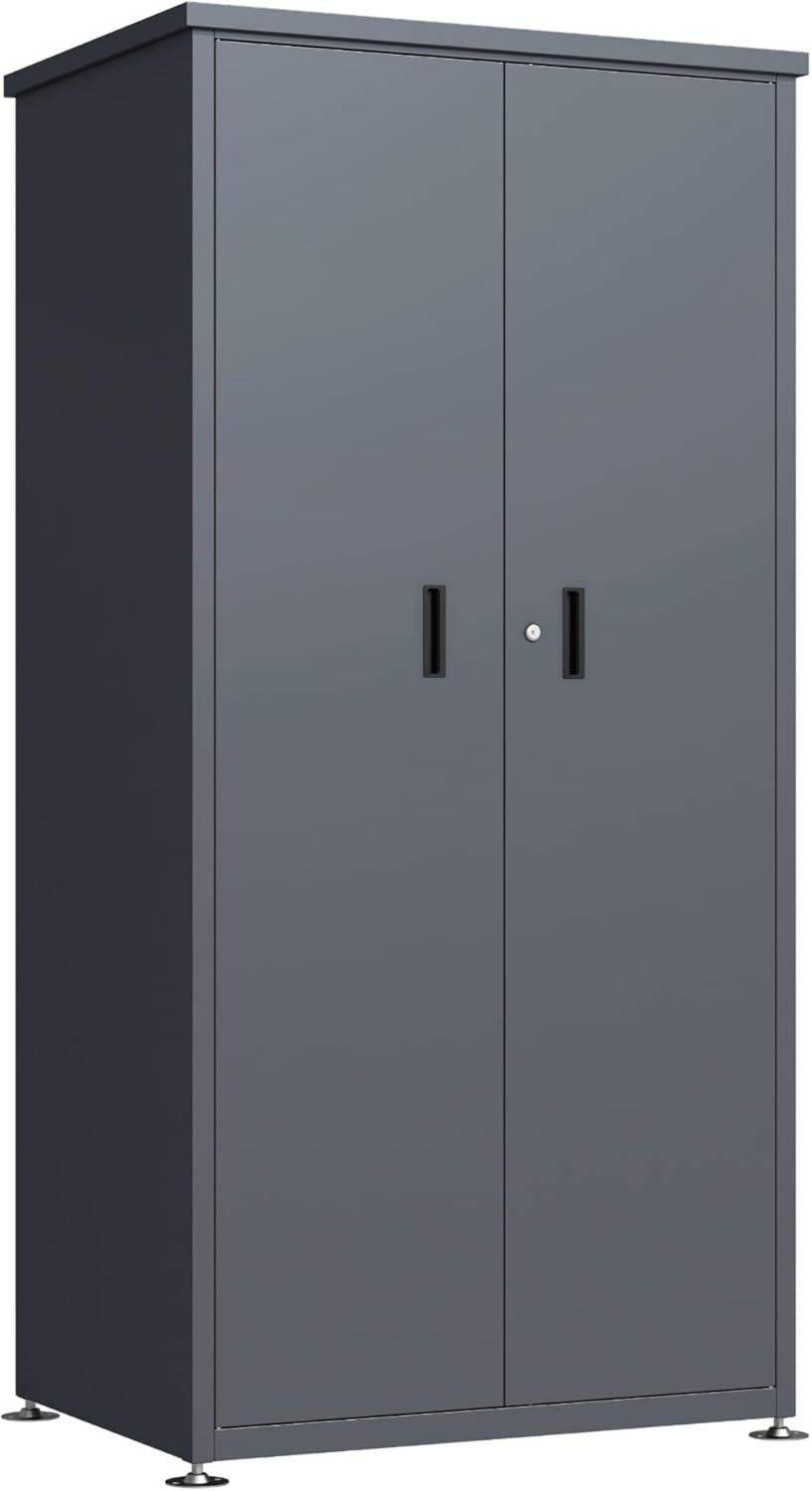 Hochwertige Gartenschrank LUeBECK aus Stahl 90x187cm verzinkt pulverbeschichtet anthrazitgrau RAL 7016 Zwei Tueren abschliessbar wasserdicht Variante 477