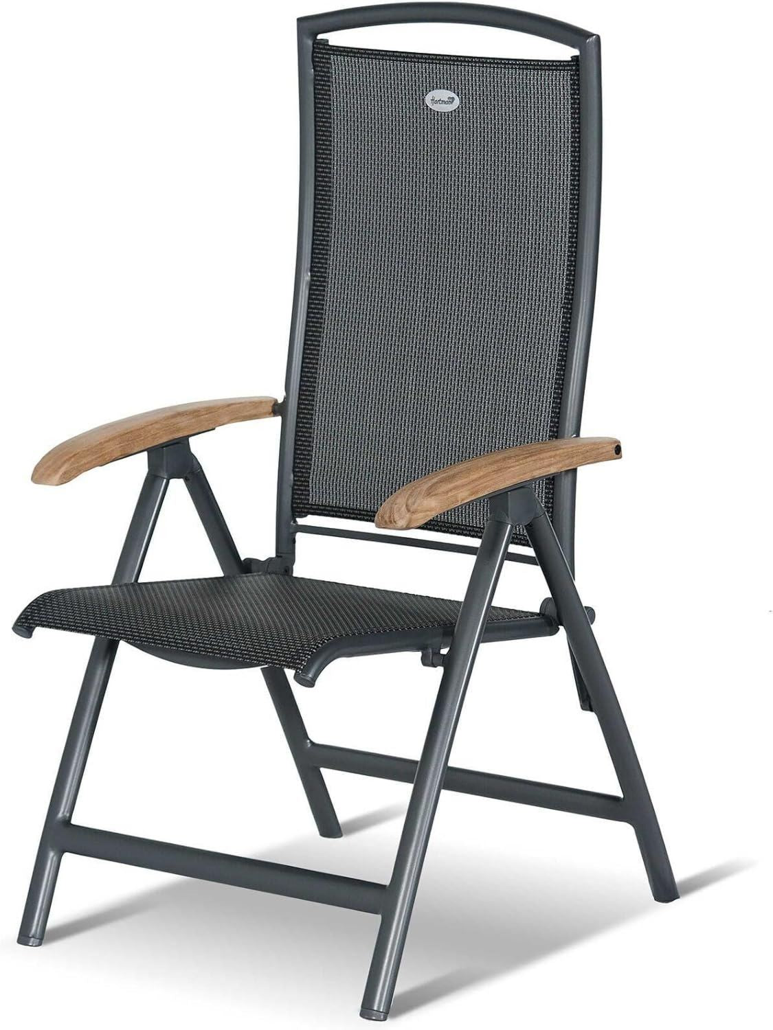 Hochwertige Hartman Multipositionssessel Raffaelo Gartensessel in anthrazit aus Aluminium Alu Klappsessel ausgestattet mit Textilene Bezug FSC Teak Armlehnen Variante 516