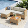 Hochwertige 3 Teilig Gartenmoebel Set ausgestattet mit Beigen Kissen geeignet fuer 4 Personen Kleines L Foermiges Sofa mit Holztisch Gartenlounge Set fuer Terrasse Balkon Variante 418