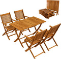 Hochwertige Gartenmoebel Set wetterfest einfach zu verstauen Akazie 5 TLG FSC zertifiziert Holz Armlehne 160kg Maximalbelastung Terrasse Balkonmoebel 120x70cm Moebelset 4 Personen Variante 7