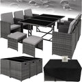 Hochwertige tectake Balkon Gartenmoebel Set Lounge ausgestattet mit 6 Stuehlen 4 Fussfusshocker und 1 Geflecht geeignet fuer den Ausseneinsatz geeignet platzsparend grau Variante 454