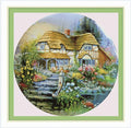 Hochwertige Meecaa Kreuzstich Set 11 faedig gepraegt Hausblumen Landschaft Villa Stickset ausgestattet mit Zubehoer vorgedruckt 48 x 48 cm Haus Variante 136