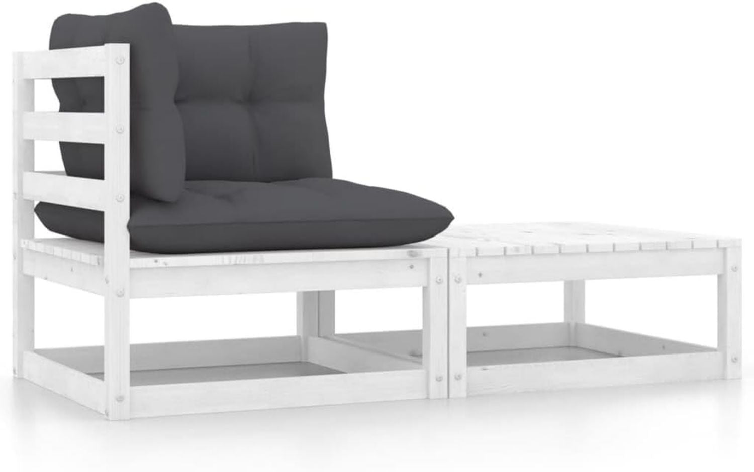 Hochwertige 2 tlg Lounge Set ausgestattet mit Kissen Weiss Kiefer Massivholz Variante 595