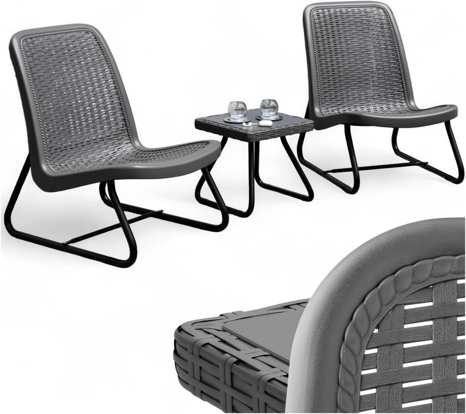 Hochwertige tectake Gartenmoebel Set geeignet fuer 2 Personen Moebel wetterbestaendig fuer Balkon als Gartenlounge Terrassenmoebel GartenloungeSet ausgestattet mit 2X Loungesessel und 1x Gartentisch Beistelltisch Optik Variante 431
