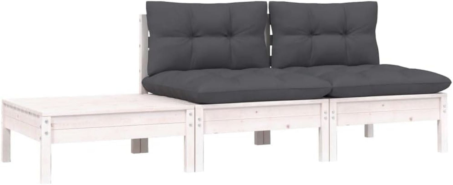 Hochwertige 3 tlg Lounge Set ausgestattet mit Kissen Weiss Kiefer Massivholz Variante 597